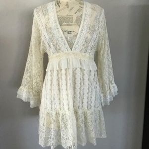ANNA SUI Lace Bell Sleeves Tunic Dress 12 NEW